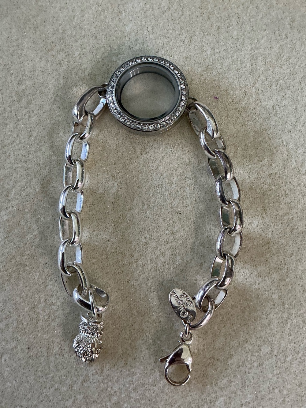 Silver Crystal Locket Charm Bracelet, Origami Owl 8”